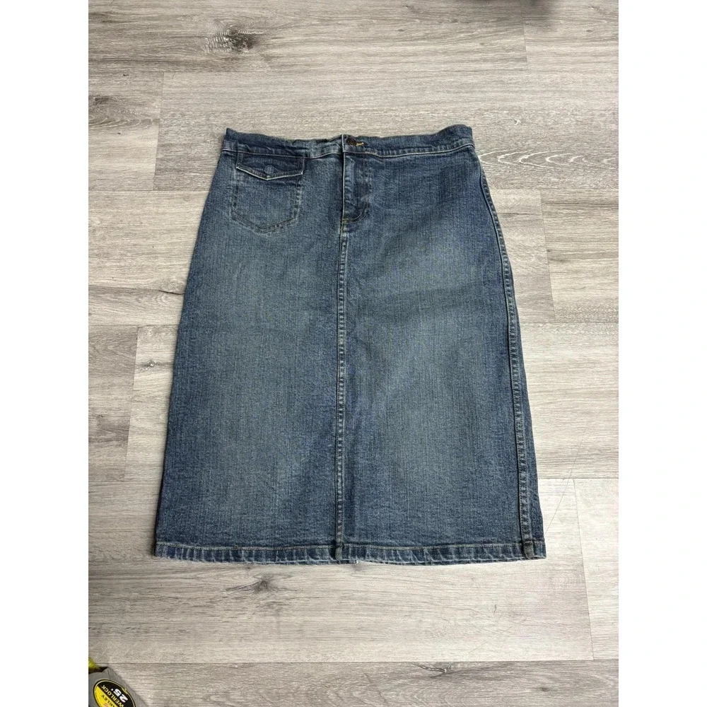 Vintage 90s Ralph Lauren Polo Jeans Co Denim Back Slit Skirt Size 8 - Picture 2 of 10